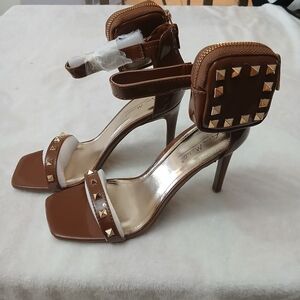 Anne Michelle Evermore- 35 Stud Mini Pouch Stiletto Heel 'Brown' Womens Size 9